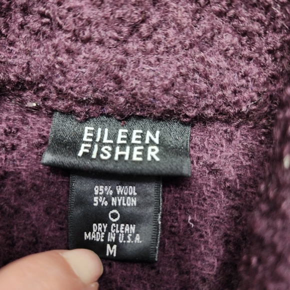 Eileen Fisher Wool Jacket Wine Boucle Medium - Picture 8 of 8